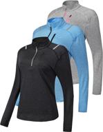 women's workout long sleeve shirts 3 pack - yoga running tops with thumb holes and pocket логотип