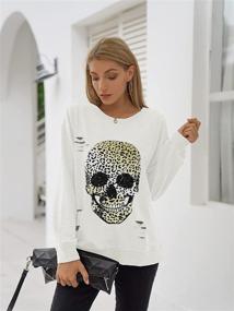 img 3 attached to 👻 Blooming Jelly Women's Skull Graphic Crewneck Sweatshirt - Long Sleeve Top Pullover with Oversized Sweater Style