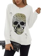 👻 blooming jelly women's skull graphic crewneck sweatshirt - long sleeve top pullover with oversized sweater style logo