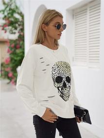 img 1 attached to 👻 Blooming Jelly Women's Skull Graphic Crewneck Sweatshirt - Long Sleeve Top Pullover with Oversized Sweater Style