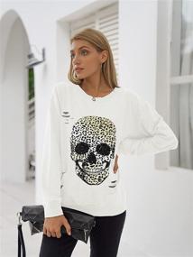 img 2 attached to 👻 Blooming Jelly Women's Skull Graphic Crewneck Sweatshirt - Long Sleeve Top Pullover with Oversized Sweater Style