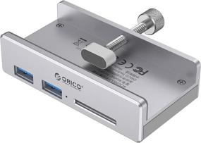 img 4 attached to ORICO USB 3.0 Hub with 3-in-1 Desk Mount Clamp: SD Card Reader, 5Gbps Speed, Multi-Port Adapter, 2-Port USB Splitter for Laptop, PC, Camera, Keyboard, and More - Sleek Silver Design