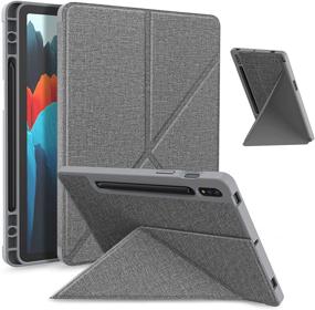 img 4 attached to 📱 Premium Gray Slim Folding Case for Samsung Galaxy Tab S7 11 inch 2020 with Multi-Viewing Angles and Pencil Holder