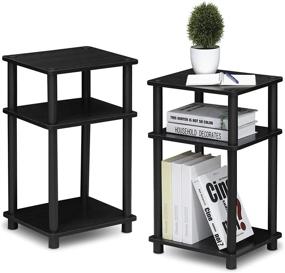 img 2 attached to 🏢 FURINNO Just 3-Tier Turn-N-Tube 2-Pack End Table: Stylish Americana/Black Design for Modern Homes