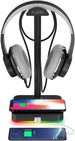 img 4 attached to 🎧 Наушники с подставкой RGB и беспроводной зарядкой | KAFRI Подставка для игровых наушников с зарядным падом 10W/7.5W QI, портом USB QC 3.0 | Идеально подходит для игр на ПК настольный стол в качестве аксессуаров для игровых наушников.