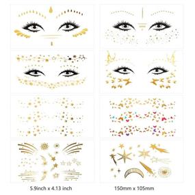 img 3 attached to 🌟 10 Sheets Face Tattoos Sticker Set - Freckle Sticker and Metallic Temporary Tattoo for Women