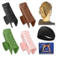 💇 large nonslip hair claw clips for women (4 pcs) - hair styling accessories for thick hair - big hair clips, banana clips, hair claw clips (pink, khaki, green, black) logo