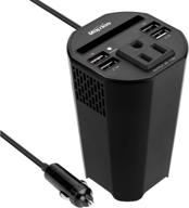 🚗 bapdas 150w car cup power inverter dc 12v to 110v ac converter with 1 ac outlet and 4 usb ports for tablets, laptops, and smartphones - black logo