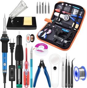 img 4 attached to 🔧 21-in-1 Electronics Soldering Iron Kit - Adjustable Temperature, 60W Soldering Iron, 5 Tips, Stand, Desoldering Pump, Magnifier, Solder Wire, Tweezer, PU Carry Bag