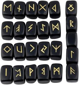 img 1 attached to 🔮 Rockcloud Black Obsidian Rune Stones: Tumbled Engraved Lettering Crystal Set for Wicca, Healing, Chakra & Reiki