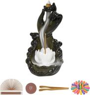 soundance backflow incense holder set - ceramic buddha hand lotus design, includes 100 incense cones + 30 sticks for yoga meditation, aromatherapy, and home decoration логотип