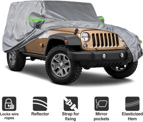 img 4 attached to Waterproof 6 Layer Heavy Duty Jeep Wrangler Cover for 2 Door Models (TJ, CJ, YJ, JK 1987-2020) with Anti-Theft and Door Zipper Lock – Fits up to 170×74×74 inch