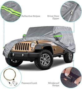 img 3 attached to Waterproof 6 Layer Heavy Duty Jeep Wrangler Cover for 2 Door Models (TJ, CJ, YJ, JK 1987-2020) with Anti-Theft and Door Zipper Lock – Fits up to 170×74×74 inch