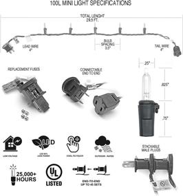 img 2 attached to DecoBrite LED 29 футов (8,8 м) 100 штук рождественские гирлянды красного цвета на зеленом проводе, декорации для внутреннего и наружного использования на рождественской ёлке, патио, сад (100-красные).