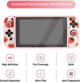 img 1 attached to LASTYAL Hard Pink Carry Case Set for Nintendo Switch | Strawberry Pattern | Protective Shell, Screen Protector, Thumb Grip Caps, Adjustable Strap - Enhanced SEO