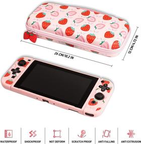 img 2 attached to LASTYAL Hard Pink Carry Case Set for Nintendo Switch | Strawberry Pattern | Protective Shell, Screen Protector, Thumb Grip Caps, Adjustable Strap - Enhanced SEO