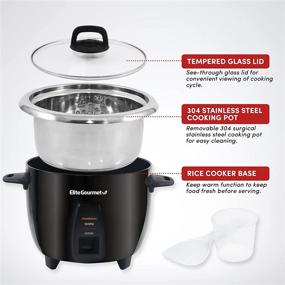 img 3 attached to Elite Gourmet Maxi-Matic Electric Rice Cooker with Stainless Steel Inner Pot - Ideal for Soups, Stews, Porridge's, Grains, and Cereals, 10 cups cooked (5 Cups uncooked), in Sleek Black