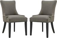 🪑 modway marquis elegant upholstered fabric parsons dining side chair set of 2, granite with nailhead trim and wood legs логотип