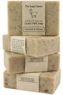 oatmeal soap - pack of 4 oatmeal & honey goat milk soap bars. natural & unscented - ideal for eczema, psoriasis, sensitive skin, and all skin types. sls-free, paraben-free. handcrafted in the usa. logo