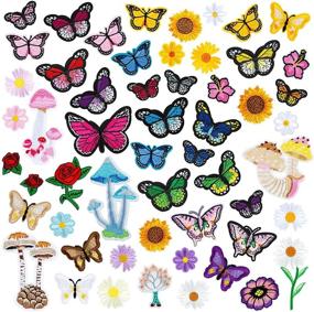 img 4 attached to 🦋 55-Piece Butterfly Embroidered Iron-On Patch Set - Fabric Appliques with Sunflowers, Daisy Flowers, Mushroom Design - Sew-On Patches for Jeans, Bags, Hats - Ideal for Embroidery, Arts, and Crafts, Perfect for Girls