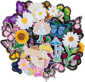 img 3 attached to 🦋 55-Piece Butterfly Embroidered Iron-On Patch Set - Fabric Appliques with Sunflowers, Daisy Flowers, Mushroom Design - Sew-On Patches for Jeans, Bags, Hats - Ideal for Embroidery, Arts, and Crafts, Perfect for Girls