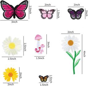 img 2 attached to 🦋 55-Piece Butterfly Embroidered Iron-On Patch Set - Fabric Appliques with Sunflowers, Daisy Flowers, Mushroom Design - Sew-On Patches for Jeans, Bags, Hats - Ideal for Embroidery, Arts, and Crafts, Perfect for Girls