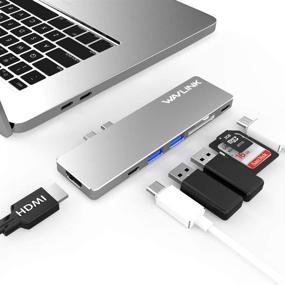 img 4 attached to WAVLINK 7-in-1 USB C Hub Adapter for MacBook Pro 2019 2018-2016 - Aluminum Hub with 4K HDMI, Thunderbolt 3 Port (40Gbps), 100W Power Delivery, 2 USB 3.0, USB 3.1, SD/Micro SD Card Reader - Silver