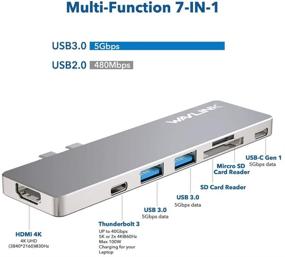 img 2 attached to WAVLINK 7-in-1 USB C Hub Adapter for MacBook Pro 2019 2018-2016 - Aluminum Hub with 4K HDMI, Thunderbolt 3 Port (40Gbps), 100W Power Delivery, 2 USB 3.0, USB 3.1, SD/Micro SD Card Reader - Silver