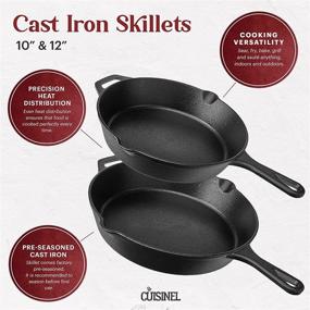  Cuisinel Cast Iron Skillet with Lid - 12-Inch Frying Pan +  Glass Lid + Heat-Resistant Handle Cover - Pre-Seasoned Oven Safe Cookware -  Indoor/Outdoor Use - Grill, BBQ, Fire, Stovetop, Induction