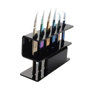 img 2 attached to 🔧 Durable Acrylic Eyelash Extension Tools Storage Holder- 1pc Tweezer Display Stand with 6 Holes for Organizing Tweezers, Scraper, and Shears in Black