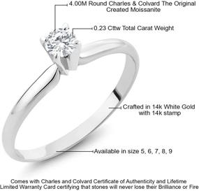 img 2 attached to Forever Classic Created Moissanite Solitaire Engagement Ring in 14K White Gold (0.23 Cttw, Round 4MM, Size 5-9) by Charles & Colvard