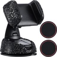 🚗 sparkling 5-piece bling car accessories set: rhinestone car phone holder, crystal air vent mount, coasters, ring emblem sticker – red and black glam collection logo