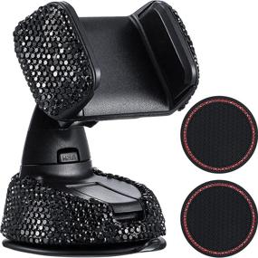 img 4 attached to 🚗 Sparkling 5-Piece Bling Car Accessories Set: Rhinestone Car Phone Holder, Crystal Air Vent Mount, Coasters, Ring Emblem Sticker – Red and Black Glam Collection