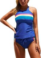 🏖️ sporty beach style: blibea women's retro stripes halter neck tankini set with boyshorts swimsuits logo