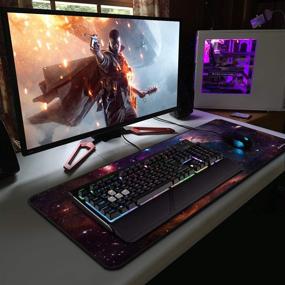 img 3 attached to 🖱️ BUANIIH Galaxy Gaming Mouse Pad XL - Extended Large Desk Mat, Stitched Edges Mousepad, Long Non-Slip Rubber Base Mice Pads (27.6"x11.8"x0.12")