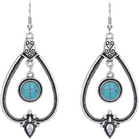 img 4 attached to 💎 Exquisite Coadipress Antique Silver Earrings: Vintage Bohemian Style with Simulated Turquoise Water Drop Carvings