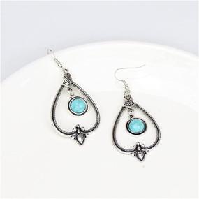 img 1 attached to 💎 Exquisite Coadipress Antique Silver Earrings: Vintage Bohemian Style with Simulated Turquoise Water Drop Carvings