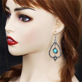 img 3 attached to 💎 Exquisite Coadipress Antique Silver Earrings: Vintage Bohemian Style with Simulated Turquoise Water Drop Carvings