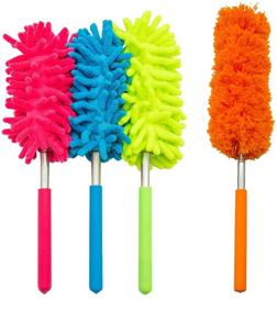 img 4 attached to 🚗 POPVIDA Telescopic Microfiber Hand Duster Brush - Bendable Pole for Home, Office, Car Cleaning (Pink, Blue, Green, Orange)