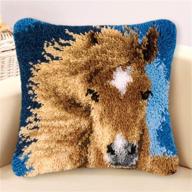 lapatain latch hook kits: diy throw pillow cover - horse design, crochet needlework cushion hand craft for great family, 15.7x15.7inch logo