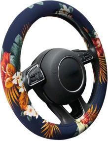 img 4 attached to 🌺 Hawaii Style Blue Auto Car Steering Wheel Cover, Universal 15 Inch - Attractive Flower Design for Enhanced Grip and Comfort - Ideal for Women, Girls, and Ladies