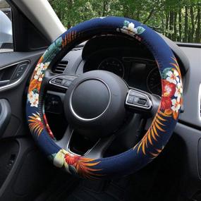 img 1 attached to 🌺 Hawaii Style Blue Auto Car Steering Wheel Cover, Universal 15 Inch - Attractive Flower Design for Enhanced Grip and Comfort - Ideal for Women, Girls, and Ladies