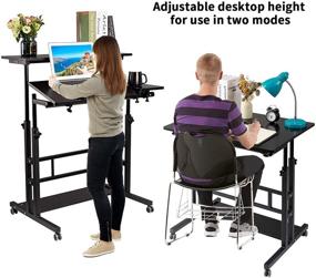 img 3 attached to 🖥️ Premium Hadulcet Mobile Standing Desk: Adjustable Computer Workstation with Wheels, Ideal for Home Office and Classroom, Black, 31.49 x 23.6 in