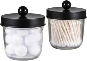 img 4 attached to Farmhouse Decor Mason Jar Bathroom Vanity Organizer - Apothecary Jars Bathroom Accessories - Glass Dispenser for Qtips, Cotton Swabs, Rounds, Flossers, Hair Bands - 2-Pack (Black)