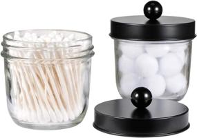img 3 attached to Farmhouse Decor Mason Jar Bathroom Vanity Organizer - Apothecary Jars Bathroom Accessories - Glass Dispenser for Qtips, Cotton Swabs, Rounds, Flossers, Hair Bands - 2-Pack (Black)