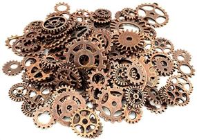 img 4 attached to YYaaloa 100g Red Copper Metal Skeleton Steampunk Watch Gear Cog Wheel Sets - Metal Gears Charms Pendants for Steampunk Accessories, Handmade Crafting, Jewelry Making, and Cosplay