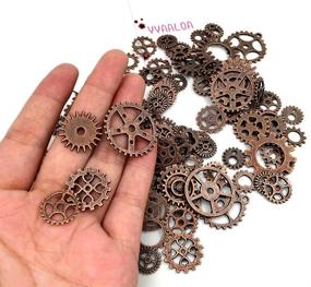 img 3 attached to YYaaloa 100g Red Copper Metal Skeleton Steampunk Watch Gear Cog Wheel Sets - Metal Gears Charms Pendants for Steampunk Accessories, Handmade Crafting, Jewelry Making, and Cosplay