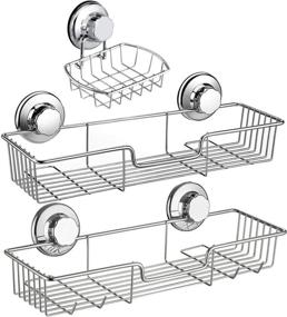 img 4 attached to 🚿 iPEGTOP 3in1 Suction Cup Shower Caddy Bath Wall Shelf: Rustproof Stainless Steel, Large Capacity Bathroom Storage, Soap Dish Holder for Shampoo & Shower Gel