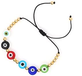 img 2 attached to 🔮 Vibrant Evil Eye Beaded Bracelet: Handmade Rainbow Resin Eyes | Turkish Amulet Jewelry for Good Luck | Adjustable Braided String Bracelet