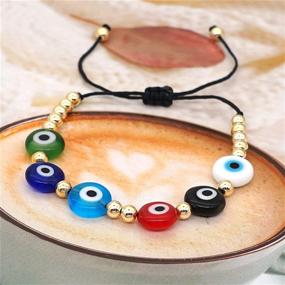 img 1 attached to 🔮 Vibrant Evil Eye Beaded Bracelet: Handmade Rainbow Resin Eyes | Turkish Amulet Jewelry for Good Luck | Adjustable Braided String Bracelet